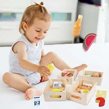 Food Groups - Wooden Play Food Sets, Pretend Play Kitchen Toys, Toy Food Accessories for Toddlers 1-3, Wood Play Fake Food for 1 2 3 Year Old Boys Girls Birthday Gift