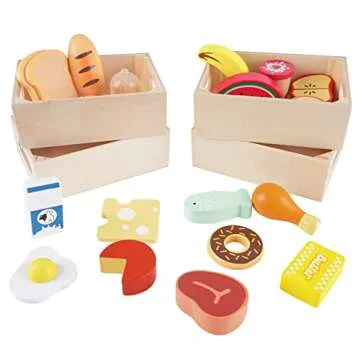 Food Groups - Wooden Play Food Sets, Pretend Play Kitchen Toys, Toy Food Accessories for Toddlers 1-3, Wood Play Fake Food for 1 2 3 Year Old Boys Girls Birthday Gift