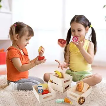 Food Groups - Wooden Play Food Sets, Pretend Play Kitchen Toys, Toy Food Accessories for Toddlers 1-3, Wood Play Fake Food for 1 2 3 Year Old Boys Girls Birthday Gift