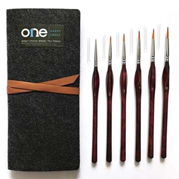 6 Pcs Fine Detail Paint Brush Set with Ergonomic Handle and Pouch Bag for Professional Art, Miniature Hobby, Scale Model Painting in Acrylic, Oil, Watercolor