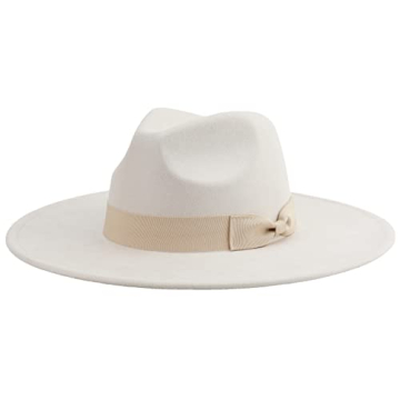 Pro Celia Big Wide Brim Fedora Hat for Women Large Felt Panama Rancher Hat (Ivory)