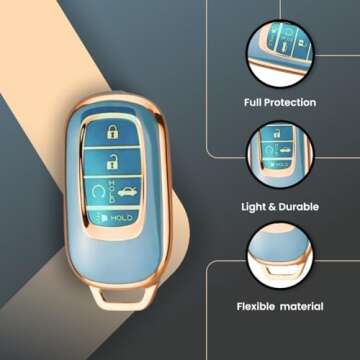 AME SOUNDPLEX Key Fob Cover for Honda 2022 Civic & Accord - TPU (Blue 2 PCS)