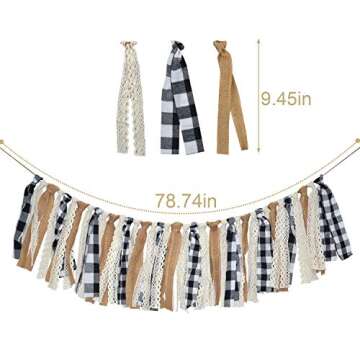 Buffalo Check Plaid Banner Black and White Gingham Spring Summer Fall Winter Easter Christmas Mantle Fireplace Garland Decoration