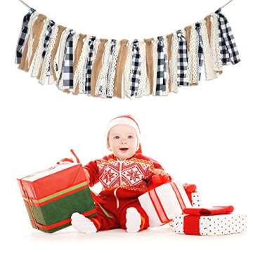 Buffalo Check Plaid Banner Black and White Gingham Spring Summer Fall Winter Easter Christmas Mantle Fireplace Garland Decoration