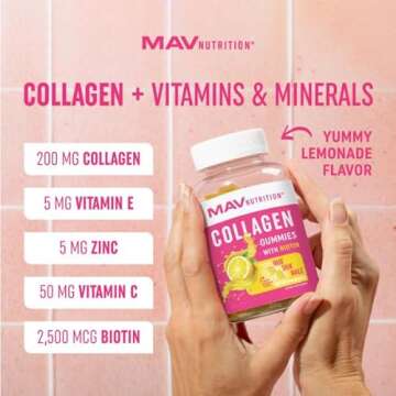 Collagen Gummies for Women | 200mg Hydrolyzed Collagen + 2500mcg Biotin, With Vitamin C, E & Zinc | Anti Aging, Hair Growth, Skin, Strong Nails | Non-GMO Gummy Vitamin Supplements | 60 Count