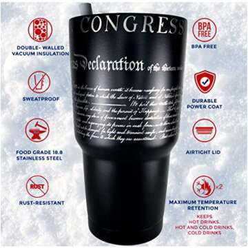 Declaration of independence 30oz Patriotic Tumbler - American Flag Tumbler Travel Mug - Patriotic Coffee Travel Mug - Double Insulated Tumbler - Engraved in the USA