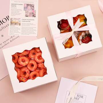 Moretoes 15pcs Bakery Boxes, 6x6x5in Small Bento Cake Box Cookie Boxes with Window, White Cupcake Boxes Treat Boxes for Dessert Pastries, Valentine's Day, Mother's Day