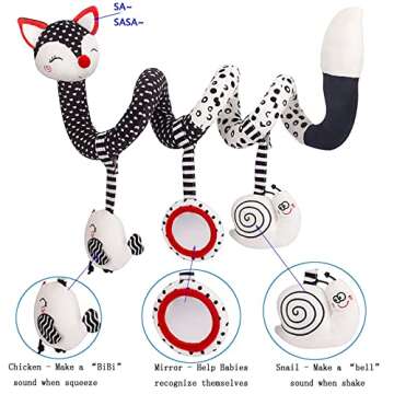Baby Toys for 0-6 Months, Car Seat Toys for Babies, Black White Stroller Toy Stretch Baby Spiral Plush Toys, Hanging Rattle Toys for Crib Mobile, Newborn Sensory Toy Best Gift for 0 3 6 9 12 Months