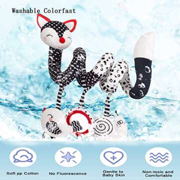 Baby Toys for 0-6 Months, Car Seat Toys for Babies, Black White Stroller Toy Stretch Baby Spiral Plush Toys, Hanging Rattle Toys for Crib Mobile, Newborn Sensory Toy Best Gift for 0 3 6 9 12 Months