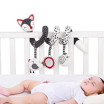 Baby Toys for 0-6 Months, Car Seat Toys for Babies, Black White Stroller Toy Stretch Baby Spiral Plush Toys, Hanging Rattle Toys for Crib Mobile, Newborn Sensory Toy Best Gift for 0 3 6 9 12 Months