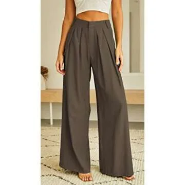 Kocowoo Women's High Waist Casual Wide Leg Palazzo Pants, Dress Pants for Women, Work Pants with Pockets for Women Office. Khaki