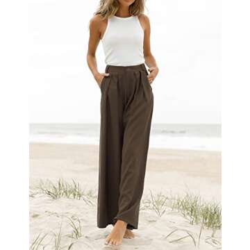 Kocowoo Women's High Waist Casual Wide Leg Palazzo Pants, Dress Pants for Women, Work Pants with Pockets for Women Office. Khaki