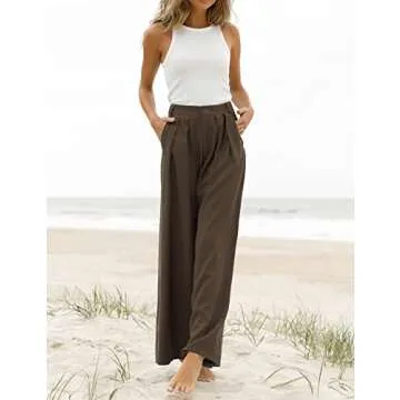 Kocowoo Women's High Waist Casual Wide Leg Palazzo Pants, Dress Pants for Women, Work Pants with Pockets for Women Office. Khaki