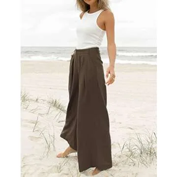 Kocowoo Women's High Waist Casual Wide Leg Palazzo Pants, Dress Pants for Women, Work Pants with Pockets for Women Office. Khaki