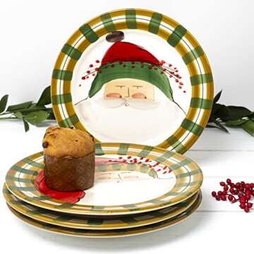Vietri Old St. Nick Assorted Dinner Plates, Set of 4, Multi-Color 10.75 Inch Terra Bianca Dinnerware Plate Set