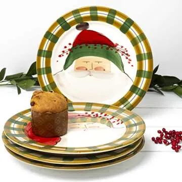 Vietri Old St. Nick Assorted Dinner Plates, Set of 4, Multi-Color 10.75 Inch Terra Bianca Dinnerware Plate Set