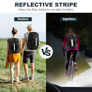 LAMA 2pcs Waterproof Rain Cover for Backpack, Reflective Rainproof Protector for Anti-dust and Anti-Theft M 30L-40L Black