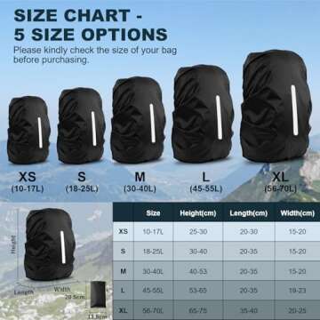 LAMA 2pcs Waterproof Rain Cover for Backpack, Reflective Rainproof Protector for Anti-dust and Anti-Theft M 30L-40L Black
