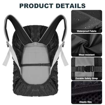 LAMA 2pcs Waterproof Rain Cover for Backpack, Reflective Rainproof Protector for Anti-dust and Anti-Theft M 30L-40L Black