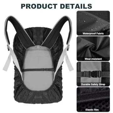 LAMA 2pcs Waterproof Rain Cover for Backpack, Reflective Rainproof Protector for Anti-dust and Anti-Theft M 30L-40L Black