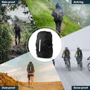 LAMA 2pcs Waterproof Rain Cover for Backpack, Reflective Rainproof Protector for Anti-dust and Anti-Theft M 30L-40L Black