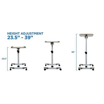 Mount-It! Rolling Mobile Standing Desk - Small Rolling Desk for Laptop, Over Bed Hospital Medical Tray, Projector Stand, Mobile Music Stand, Height Adjustable Tilting Wood with Lockable Wheels