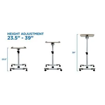 Mount-It! Rolling Mobile Standing Desk - Small Rolling Desk for Laptop, Over Bed Hospital Medical Tray, Projector Stand, Mobile Music Stand, Height Adjustable Tilting Wood with Lockable Wheels