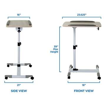 Mount-It! Rolling Mobile Standing Desk - Small Rolling Desk for Laptop, Over Bed Hospital Medical Tray, Projector Stand, Mobile Music Stand, Height Adjustable Tilting Wood with Lockable Wheels