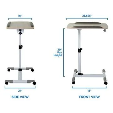 Mount-It! Rolling Mobile Standing Desk - Small Rolling Desk for Laptop, Over Bed Hospital Medical Tray, Projector Stand, Mobile Music Stand, Height Adjustable Tilting Wood with Lockable Wheels