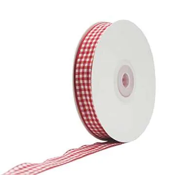Red and White Gingham Ribbon, 5/8" x 25Yd Roll Picnic Craft Ribbon Red Buffalo Ribbon for Crafts Hair Accessories Craft and Christmas Gift Wrapping,5/8 Inch Polyester Woven Edge +60" Tape Measurement