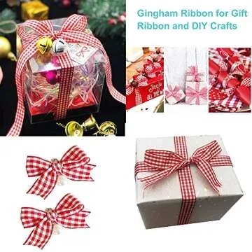 Red and White Gingham Ribbon, 5/8" x 25Yd Roll Picnic Craft Ribbon Red Buffalo Ribbon for Crafts Hair Accessories Craft and Christmas Gift Wrapping,5/8 Inch Polyester Woven Edge +60" Tape Measurement