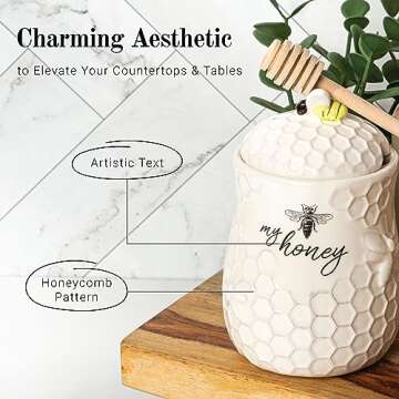 Young's Inc. Ceramic Honey Jar with Wooden Honey Dipper - Farmhouse Kitchen Decor - Tea Accessories
