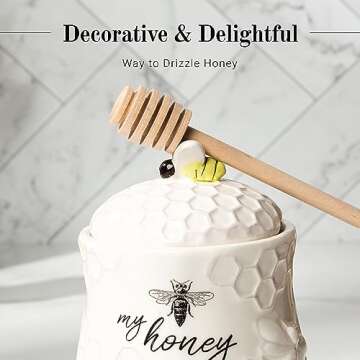Young's Inc. Ceramic Honey Jar with Wooden Honey Dipper - Farmhouse Kitchen Decor - Tea Accessories