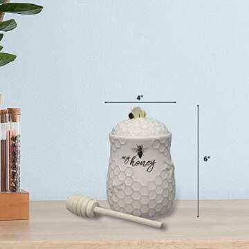 Young's Inc. Ceramic Honey Jar with Wooden Honey Dipper - Farmhouse Kitchen Decor - Tea Accessories