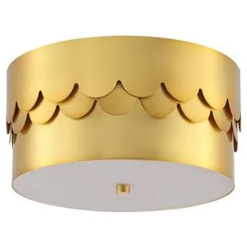 SAFAVIEH Lighting Collection Jimena Brass Gold 3-light 13-inch Drum Flush Mount (LED Bulbs Included)