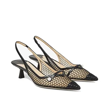 THESHY Women's Slingback Kitten Heel Mesh Pointed Toe Pearl Low Heel Pumps Casual Wedding Shoes for ...