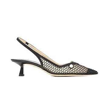 THESHY Women's Slingback Kitten Heel Mesh Pointed Toe Pearl Low Heel Pumps Casual Wedding Shoes for Women Fashion Dress Shoes