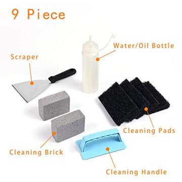 Wnaldc Heavy Duty Flat Top Griddle Cleaning Kit, 9 Piece, Grill Cleaning Kit, Griddle Accessories, Cleaner Tools