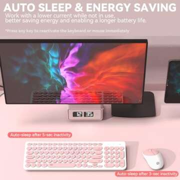 FD iK6630 Wireless Keyboard and Mouse Combo - 2.4GHz USB Cordless, Cute Round Keys, Quiet and Slim Set for Laptop, Computer, TV, and Mac - Salmon Pink & White