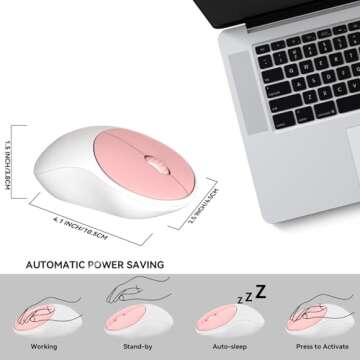 FD iK6630 Wireless Keyboard and Mouse Combo - 2.4GHz USB Cordless, Cute Round Keys, Quiet and Slim Set for Laptop, Computer, TV, and Mac - Salmon Pink & White