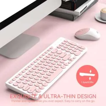 FD iK6630 Wireless Keyboard and Mouse Combo - 2.4GHz USB Cordless, Cute Round Keys, Quiet and Slim Set for Laptop, Computer, TV, and Mac - Salmon Pink & White