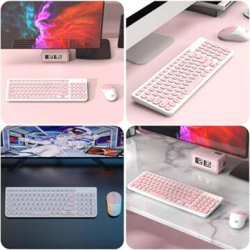 FD iK6630 Wireless Keyboard and Mouse Combo - 2.4GHz USB Cordless, Cute Round Keys, Quiet and Slim Set for Laptop, Computer, TV, and Mac - Salmon Pink & White