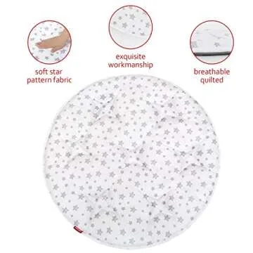 Kids Pop Up Tent Mat with Anti Slip Bottom, Round Play Mat for Baby, D=40'' Indoor Playhouses Quilted Mat, Round Area Rug for Toddlers and Kids Nursery Room Decor, White Star