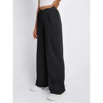 Trendy Queen Wide Leg Sweatpants Women Fashion High Waisted Baggy Flared Pants Athletic Joggers with Pockets 2025 Black L