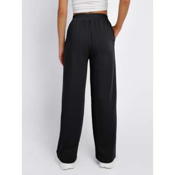 Trendy Queen Wide Leg Sweatpants Women Fashion High Waisted Baggy Flared Pants Athletic Joggers with Pockets 2025 Black L