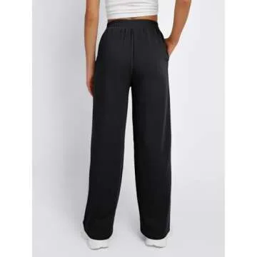 Trendy Queen Wide Leg Sweatpants Women Fashion High Waisted Baggy Flared Pants Athletic Joggers with Pockets 2025 Black L