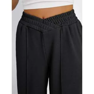 Trendy Queen Wide Leg Sweatpants Women Fashion High Waisted Baggy Flared Pants Athletic Joggers with Pockets 2025 Black L