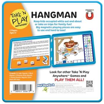 PlayMonster Take N Play Anywhere — Hangman — Easy to Use, Hard to Lose — Fun on the Go Travel Game — For Ages 5+