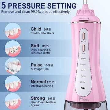 Water Dental Flosser Cordless Teeth Cleaning MOCEL 5 Modes Oral Irrigator Portable and USB C Cable R...