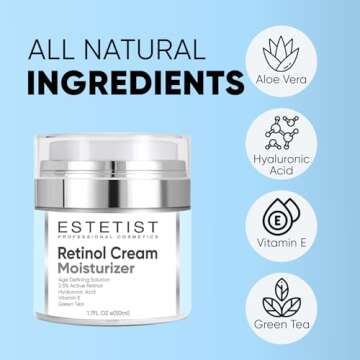 ESTETIST Organic Face Moisturizer with Hyaluronic Acid, The Ultimate Anti-Aging & Hydrating Cream for Wrinkles and Fine Lines, For Men & Women, 2.5% Retinol Moisturizer for Daily Use